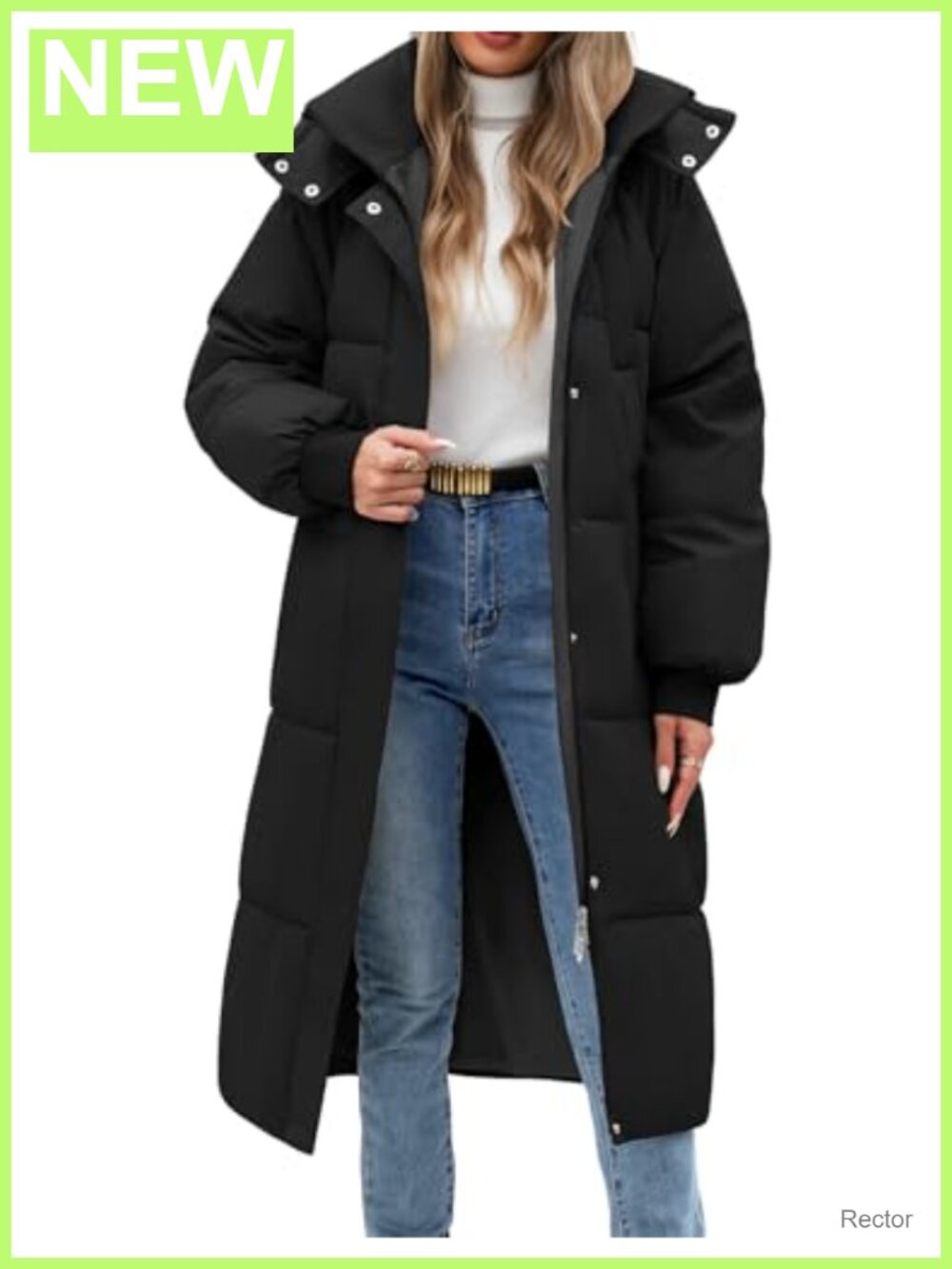 Women's Long Quilted Puffer Coat Hooded Winter Jacket with Pockets